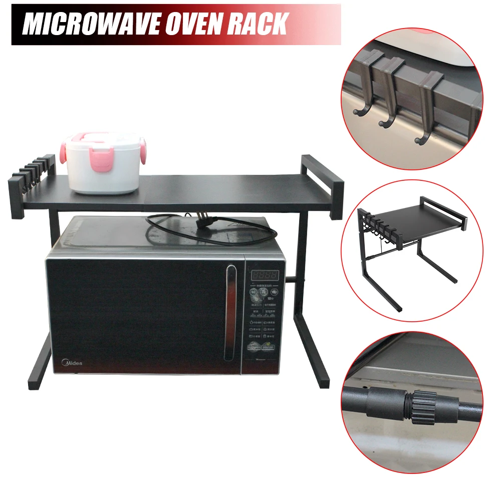 Telescopic Microwave Oven Rack Kitchen Shelf Spice Organizer Storage Cabinet Dish Shelving Multi Function Stand