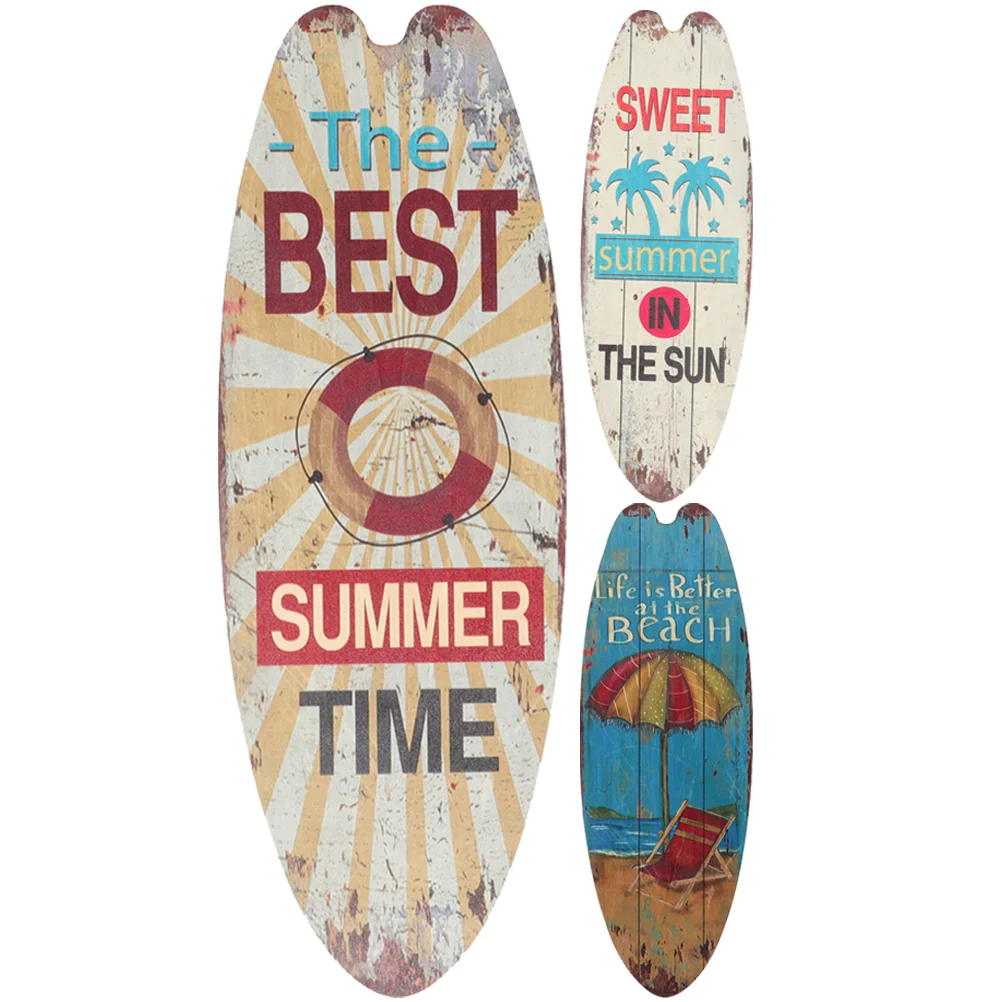 

3 Pcs Wooden Plaque Porch Decoration Coffee Shop Hanging Ornament Outdoor Essentials Surf Signs Wall Vintage Surfboard