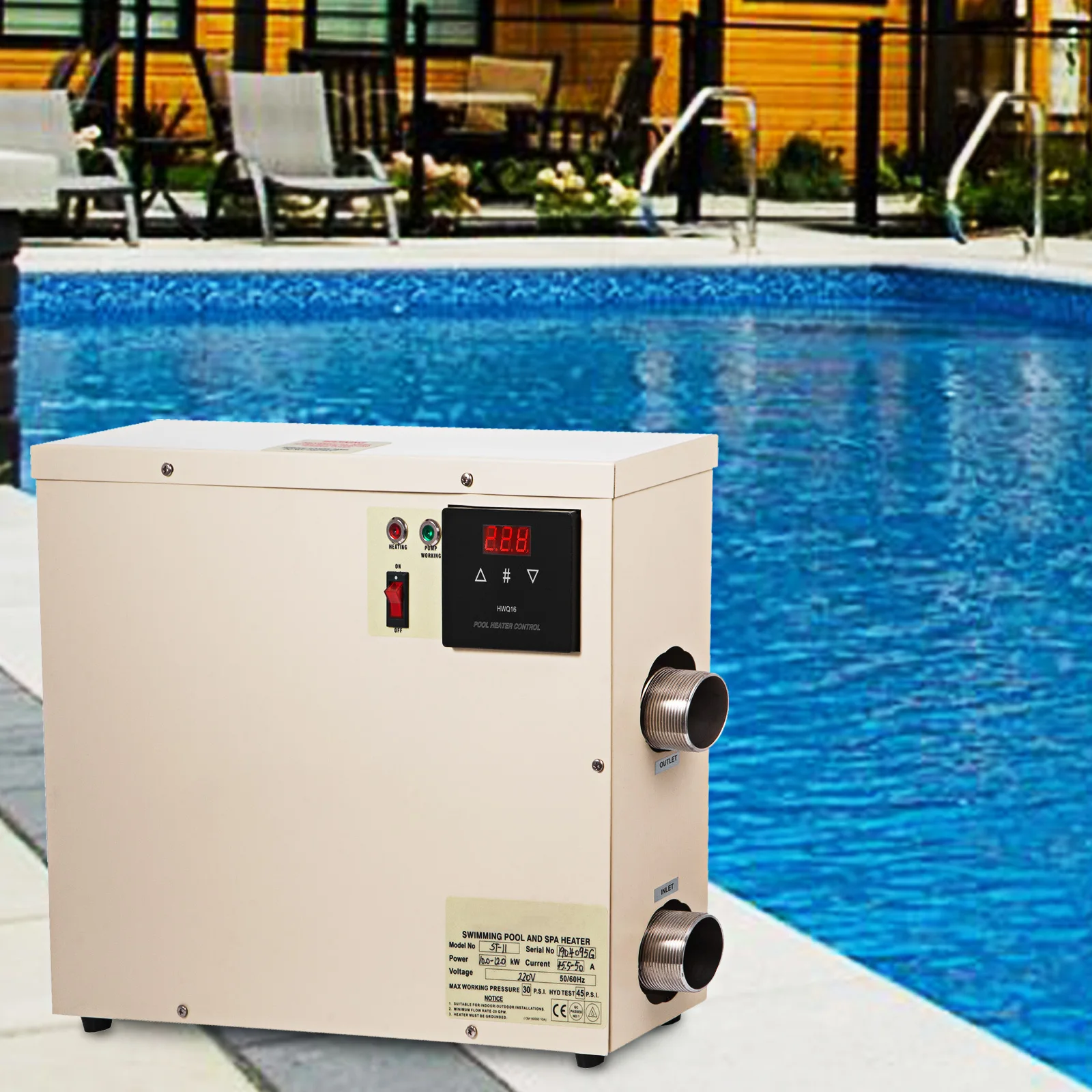 

VEVOR нагреватель для бассейна 11 кВт 220 В SPA Электрический водонагреватель насос подходит для макс. 7,5 куб. М оборудование для бассейна водонагр...