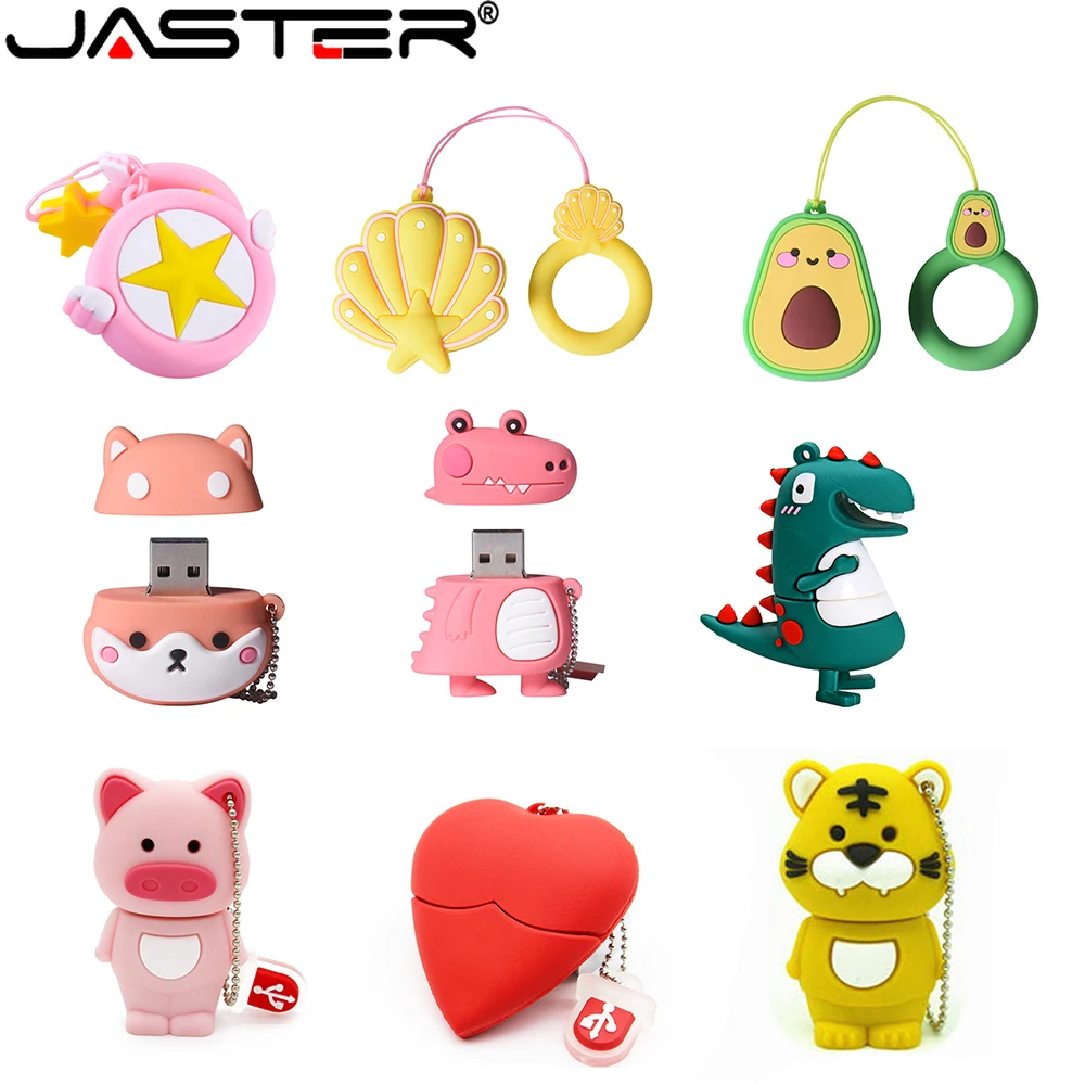 

JASTER Cute Cartoon USB 2.0 Pen Drive High Speed Memory Stick 64GB 32GB Pink U Disk Green Avocado 16GB 8GB Girl Cartoon Pig Gift