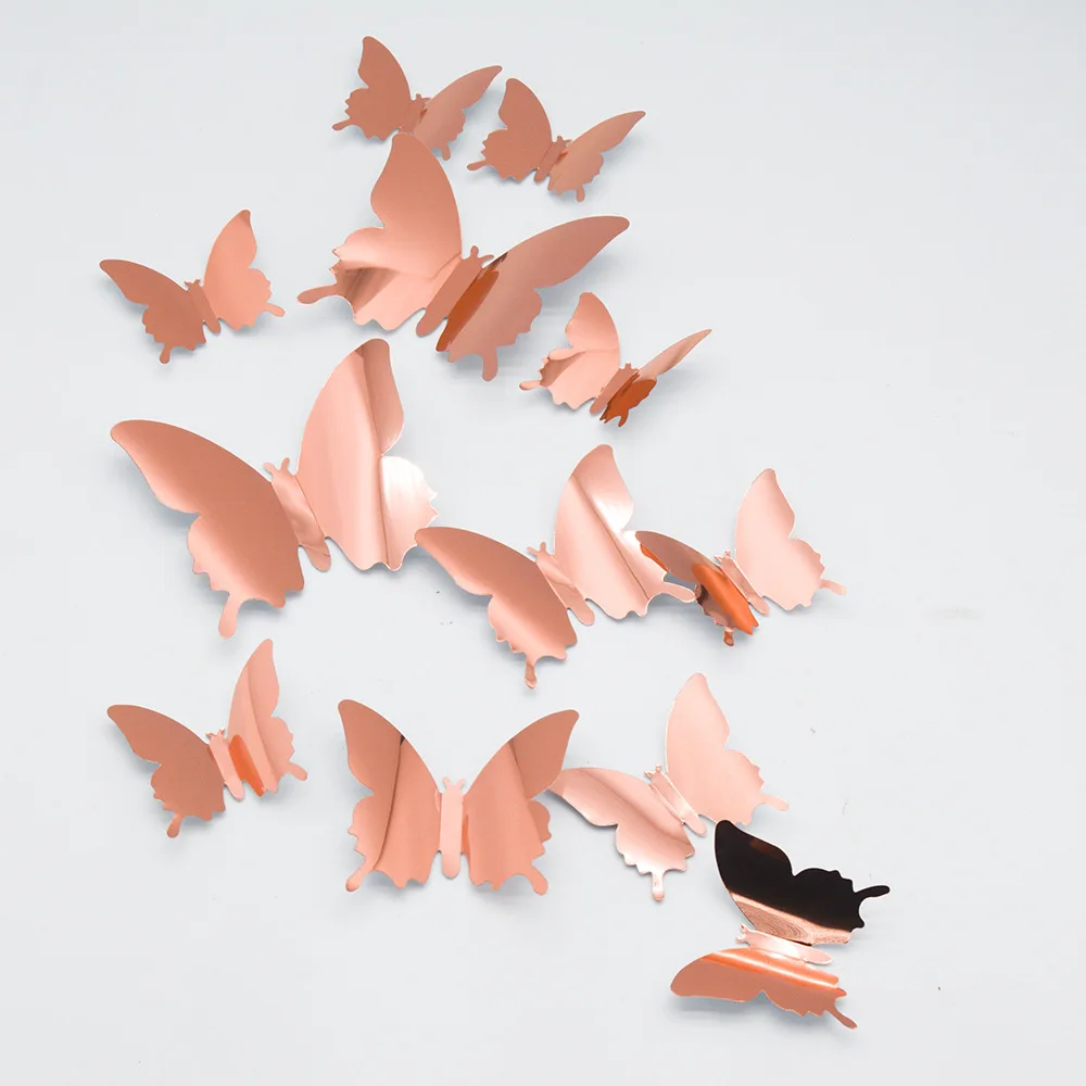 

12Pcs/Lot 3D Butterfly Mirror Wall Sticker Decal Wall Art Removable Wedding Decoration Kids Room Decoration Sticker