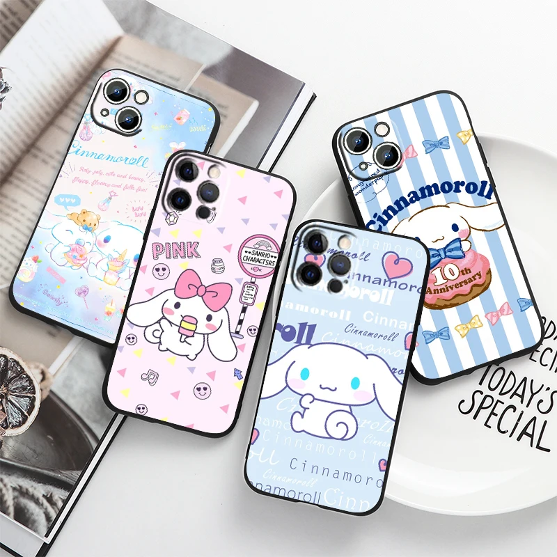 

Cinnamoroll Cartoon Cute For Apple iPhone 14 13 12 11 Pro Max Mini XS Max X XR 7 8 Plus 5S Silicone Black Phone Case Coque Capa