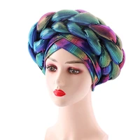 nice colorful braids womens turban caps forehead cross african hat wedding head ties muslim headscarf bonnet turbante mujer