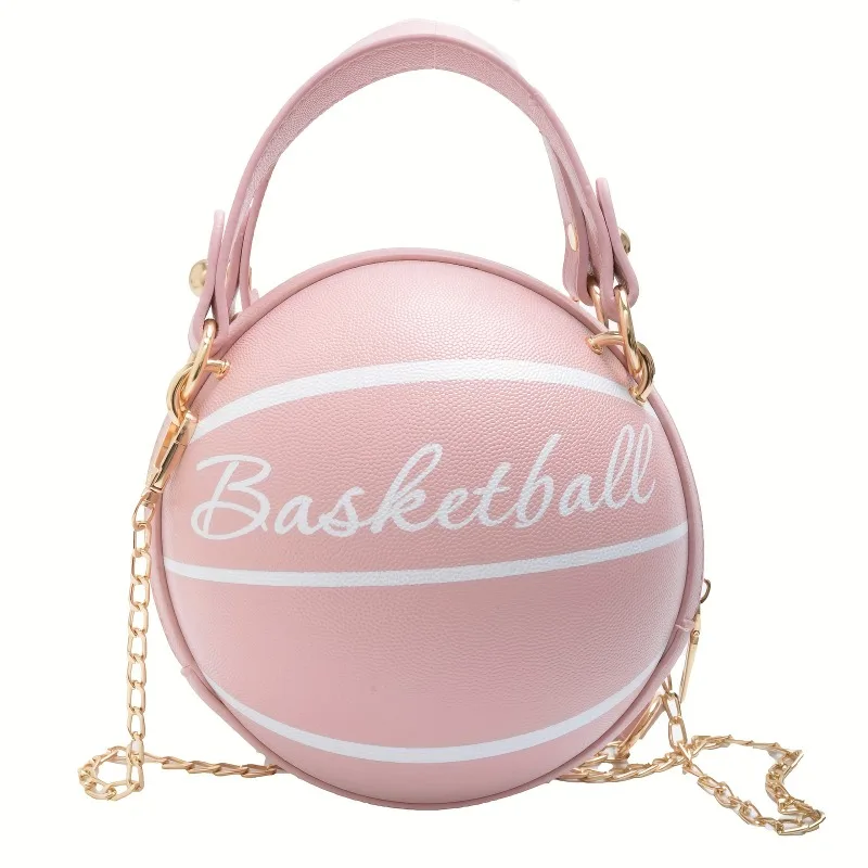 

Mini Letter Graphic Basketball Design Circle Bag, Fashion Chain Shoulder Round Purse, Hand Zipper Bag