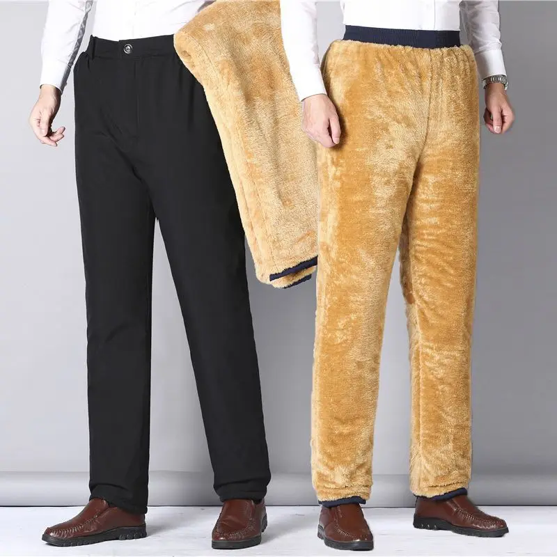 

2023 Winter Men New Fashion Solid Color Cotton Trousers Male Straight Cashmere Pants Men Loose Thick Warm Velvet Trousers L70