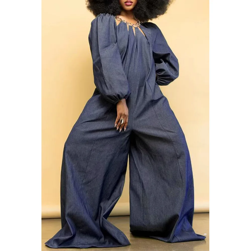 

Autumn Dashiki African Long Wide Legs Jumpsuits Long Sleeve Christmas Party Pleated Rompers Overalls African Clothes for Women