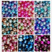 round rainbow color plastic straight hole pearls 3568mm mermaid symphony beads plastic pearl for needlework jewelry making