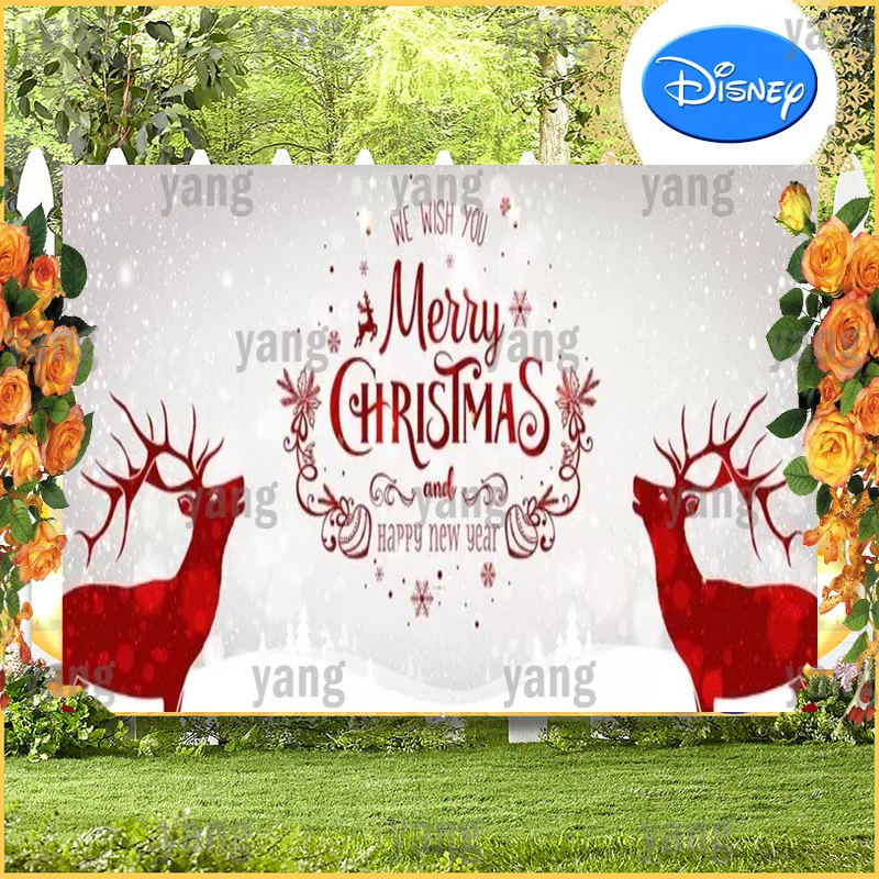 Cartoon Snowflake Happy New Year The Red Reindeer Gifts Custom  Merry Christmas Decoration Background Banner Party Backdrop