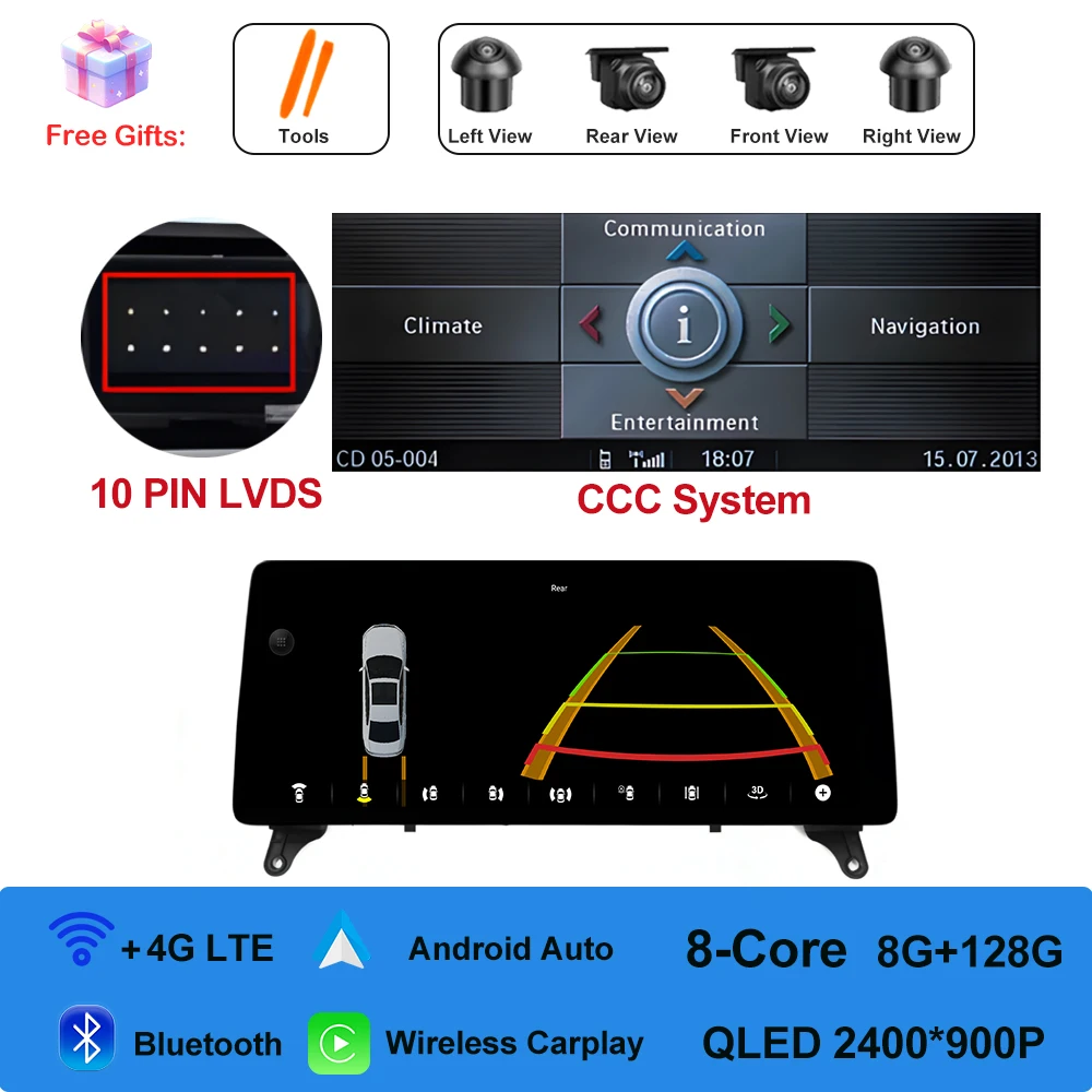 

Android 14 QLED 2400*900P 12,3-дюймовый сенсорный экран для BMW X5 E70 X6 E71 2008-2013 CCC CIC System Wireless Carplay DSP Stereo WIFI
