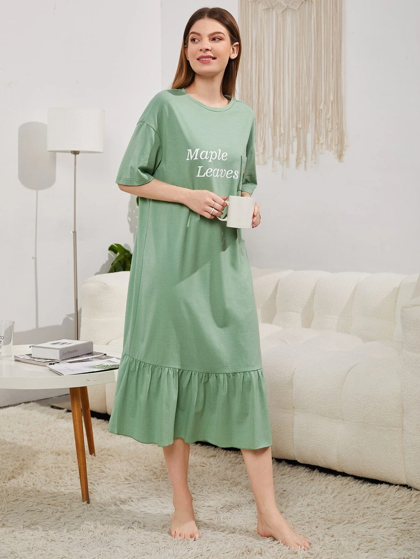 

Slogan & Rainbow Print Ruffle Hem Lounge Dress