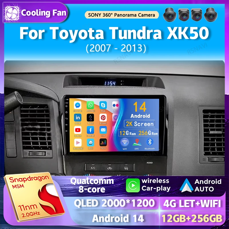 Автомобильное радио Android 14 Carplay для Toyota Tundra XK50 2007-2013 Sequoia XK60 2008-2017 навигация GPS