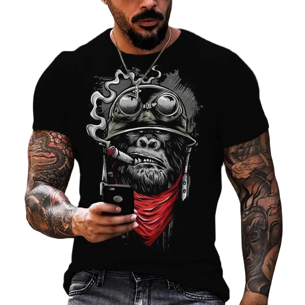 

Summer Biker T-shirt Men's Clothing Gorilla Monkey Motorcycle Chopper Bobber School Men's Short Sleeve Printed Men's Shirt Homme