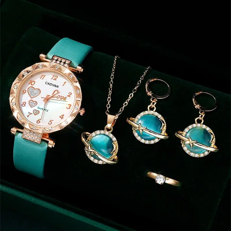 Зеленые Классические Модные Круглые Кварцевые Наручные Часы С Кожаным Ремешком