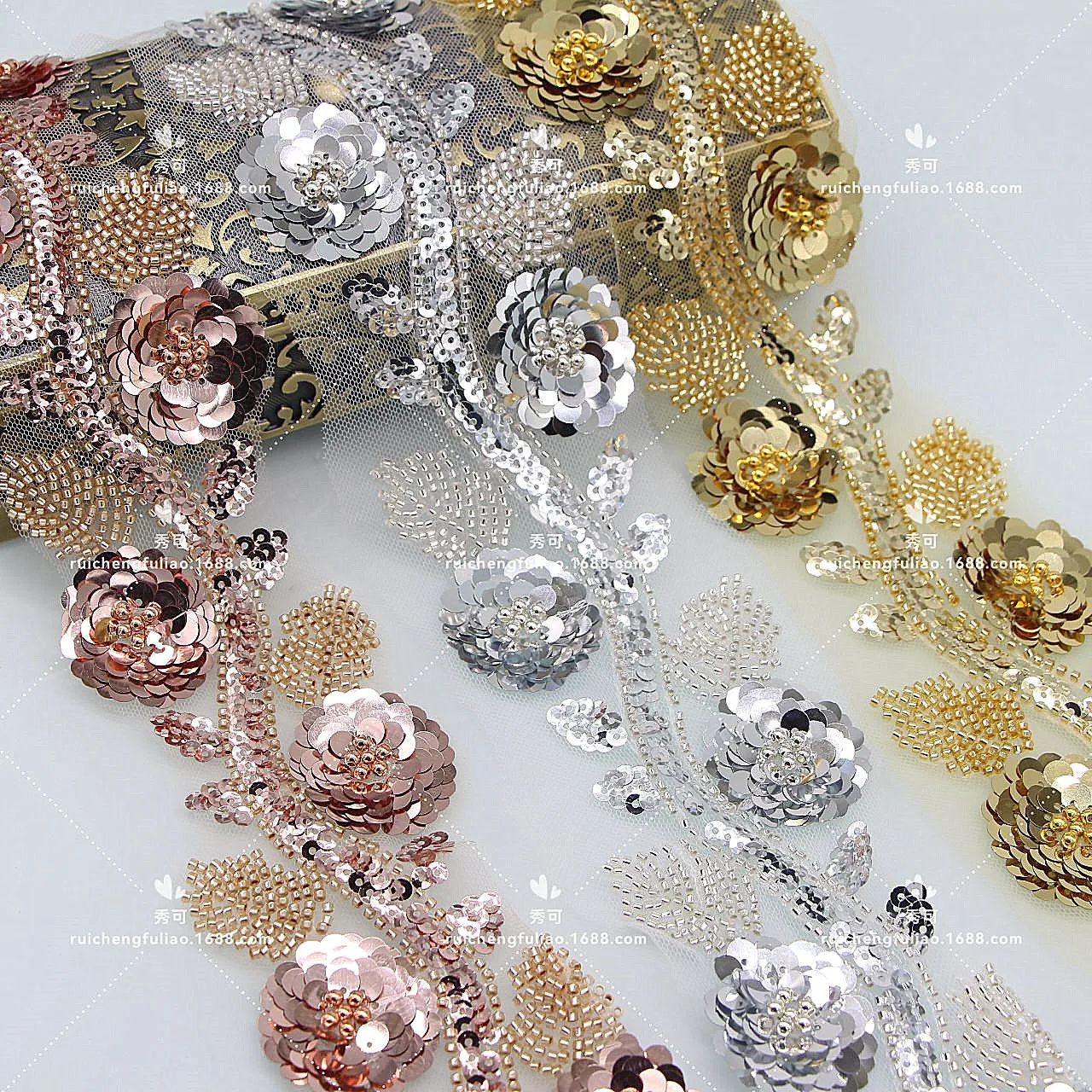 Женская кружевная нашивка в этническом стиле обшивка объемными бусинами