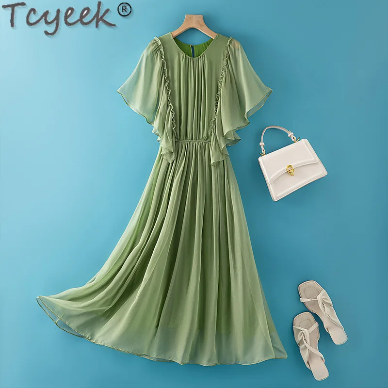 Tcyeek 100% натуральный шелк тутового шелкопряда женская одежда однотонное летнее