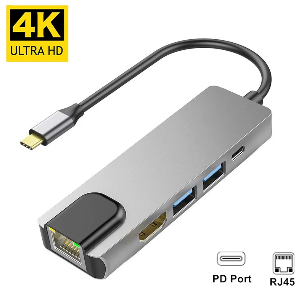 

Type C To Hd Rj45 Pd Adapter Usb 3.0 Hub Ethernet Rj45 Lan 5 In 1 Usb C Hub For Macbook Pro Thunderbolt 3 Converter