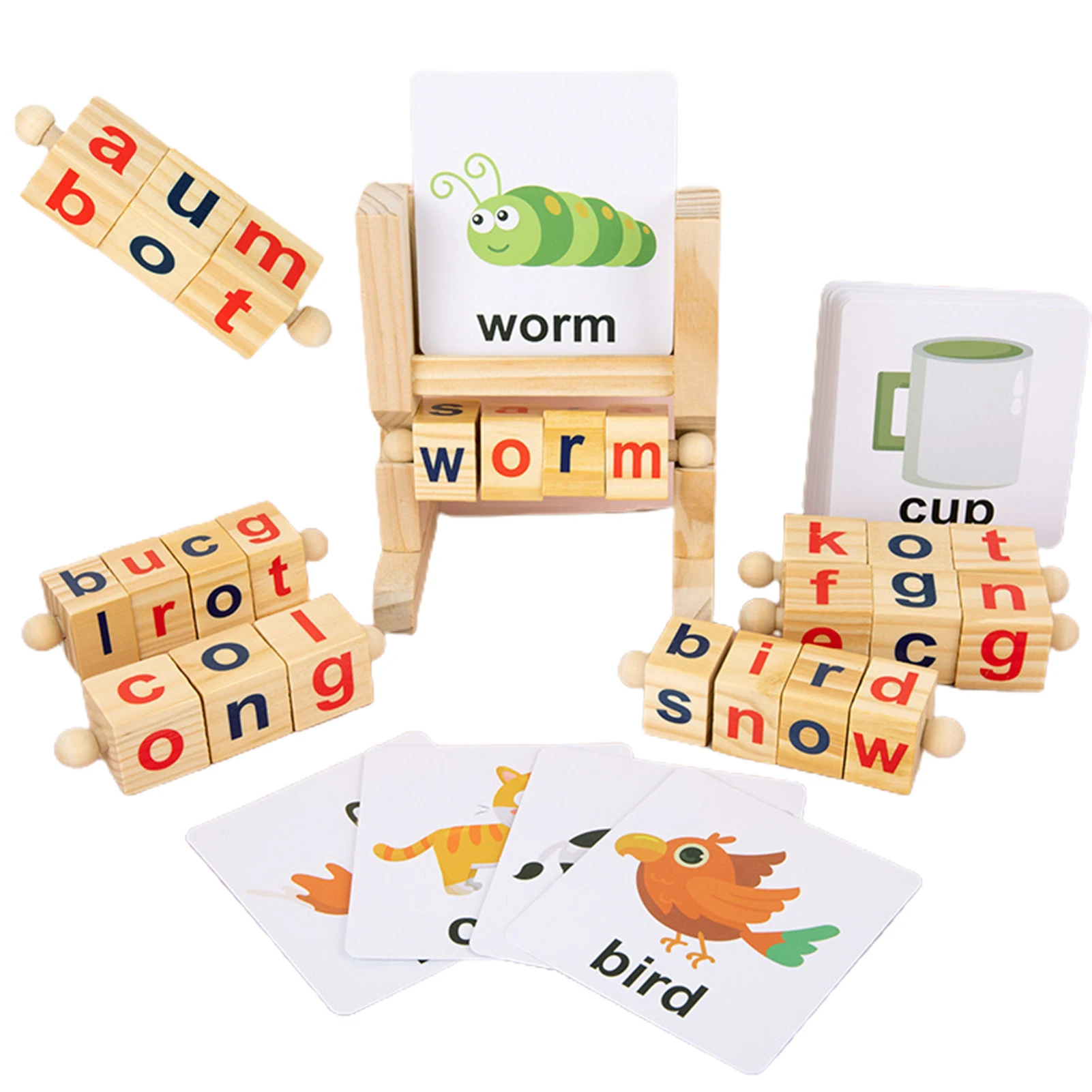 

Деревянные блоки для чтения, правописанные игры для детей, Монтессори фонтик, Обучающие игрушки, вращающиеся соответствующие буквы, игрушк...