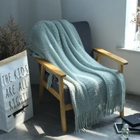 simple geometric blanket wool woven mesh tassel sofa blanket air conditioning blanket model room set up blanket