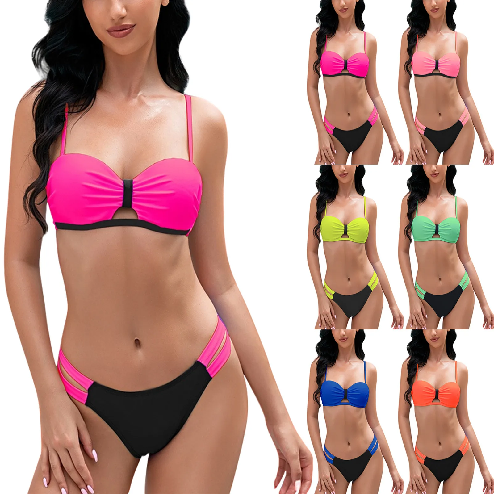

Модное женское бикини, пляжный сплошной цвет, на бретельках, раздельный купальник, комплект из двух предметов, купальный костюм, женский раздельный купальник