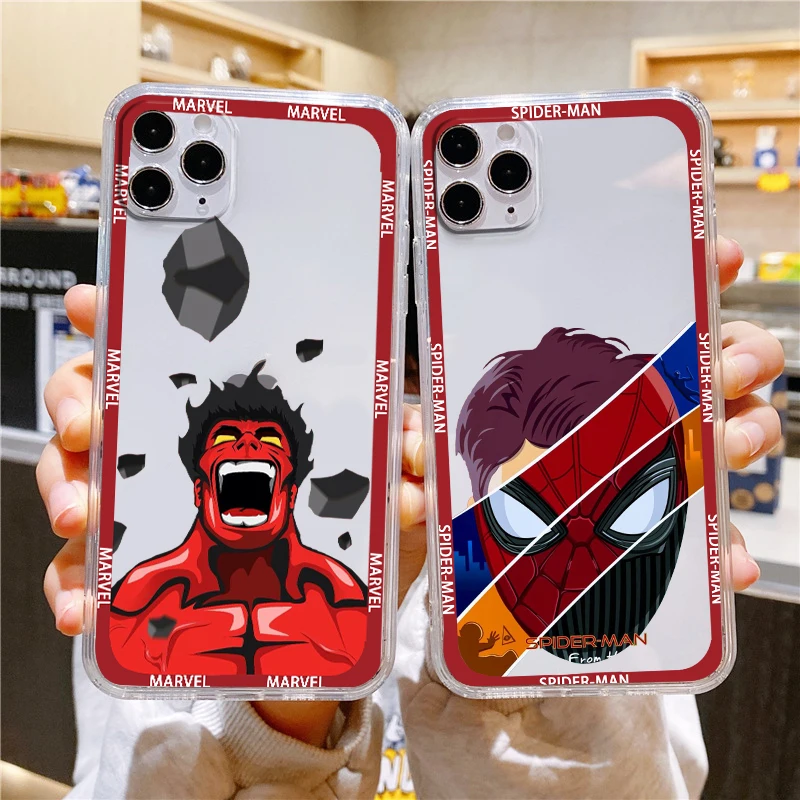 Marvel SpiderMan Hulk Logo Phone Case For iPhone 14 13 12 Mini 11 XS Pro Max X XR SE 2020 8 7 6 5 Plus Transparent Cover