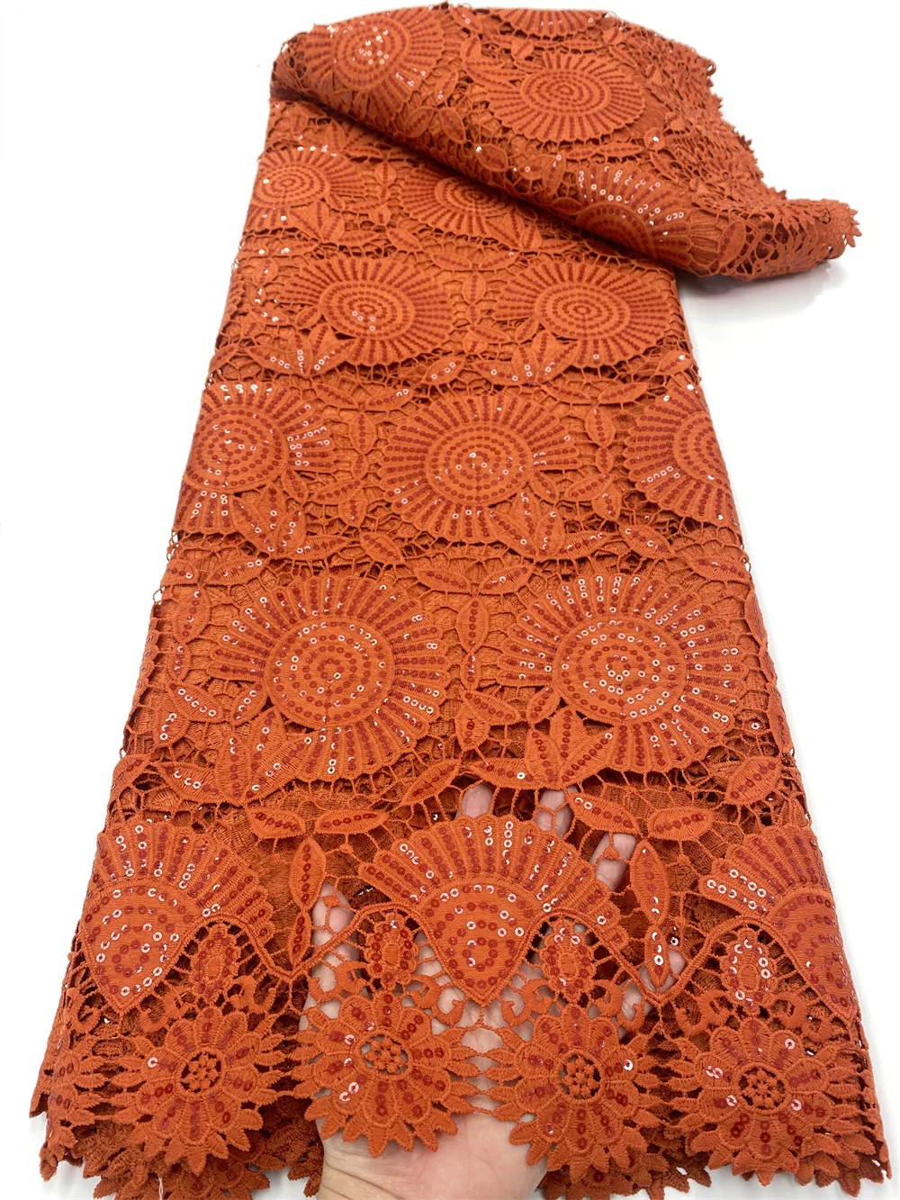 

NI.AI Caramel African Lace Fabric 2022 High Quality Guipure Lace With Sequins Milk Silk Lace French Cord Lace Fabric 4925B