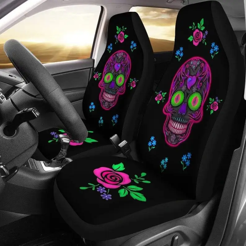 

Sugar Skull, Car Seat Covers Pair, 2 Front Seat Covers, Car Seat Protector, Seat Cover for Car, Car Seat Protector, Car Accessor