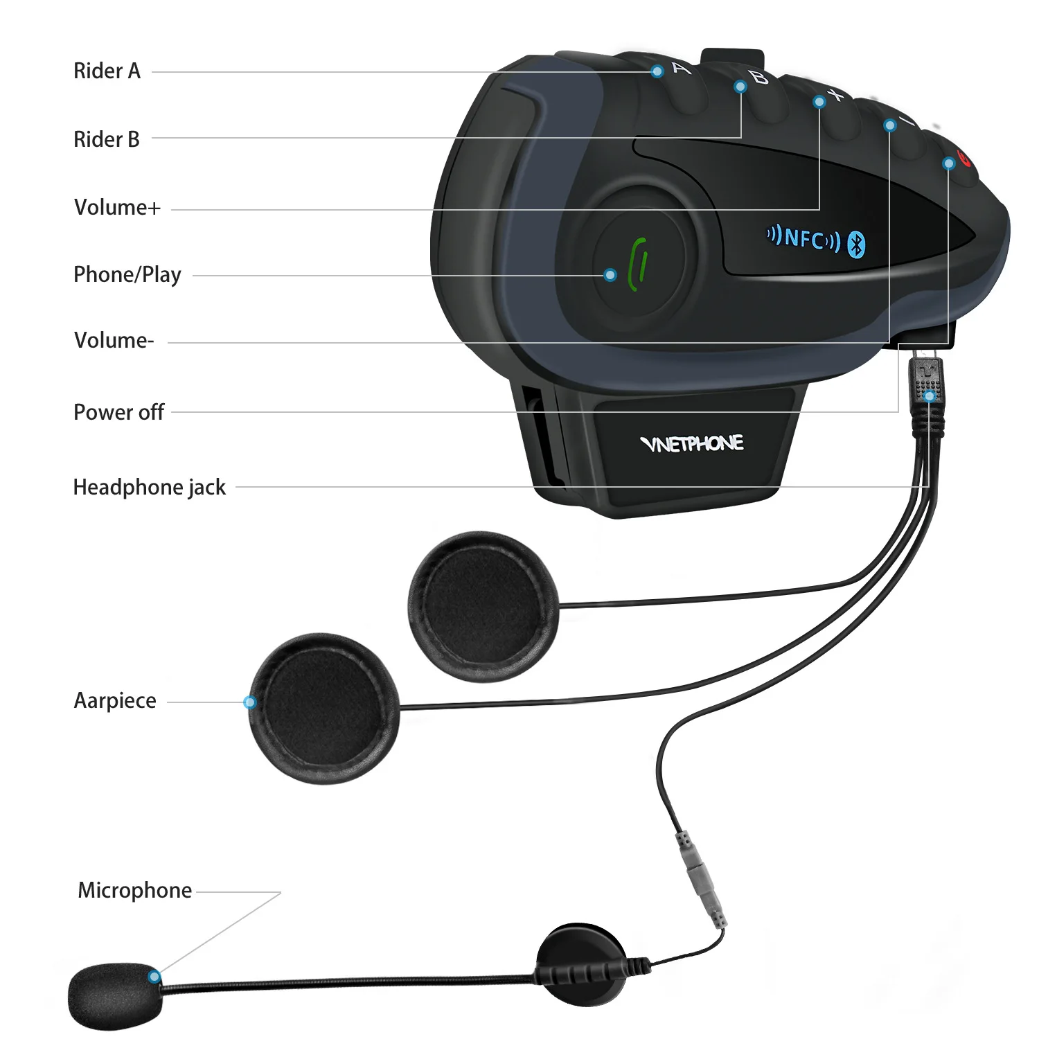 Bluetooth-гарнитура Vnetphone V8 для мотоциклетного шлема 1200 м |