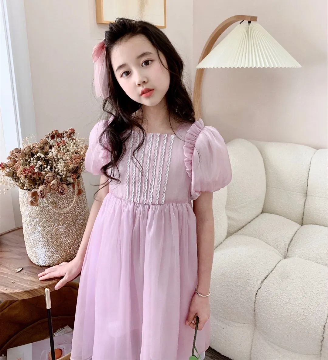 

Presale 3.30 girls' fantasy purple princess dress high quality Cute puff sleeves puffy mesh fairy summer dress