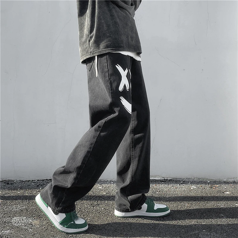 

Smiley Jeans Men and Women Autumn Ins High Street Hip-hop Loose Straight Wide-leg Mopping Dad Trousers Women Pants