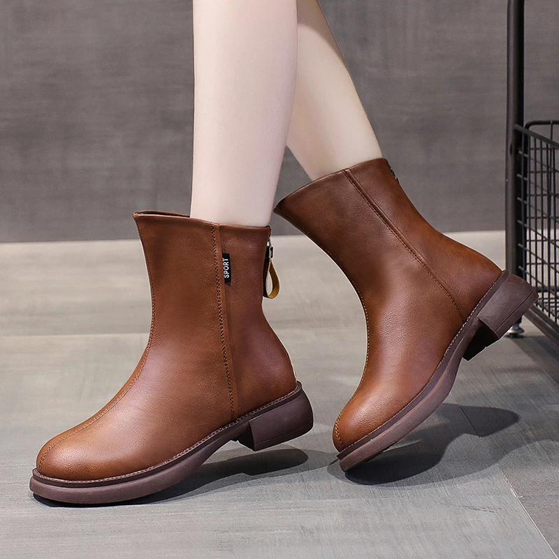 

New Retro Short Women's Boots 2022 Fashion Low Heel Back Chain Nude Boots Women's Outdoor Trend Fashion Boots Women