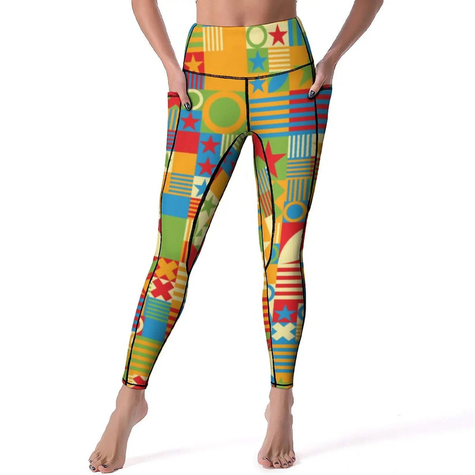 

Штаны Для Йоги в стиле ретро 60-х, пикантные цветные геометрические леггинсы с принтом, дышащие спортивные трико с эффектом пуш-ап для фитнеса и спортзала