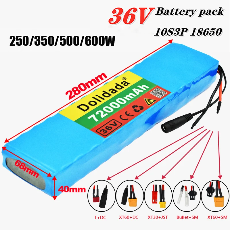 

10S3P 36V 72Ah Battery ebike battery pack 18650 Li-Ion Batteries 350W 500W For High Power electric scooter Motorcycle Scooter