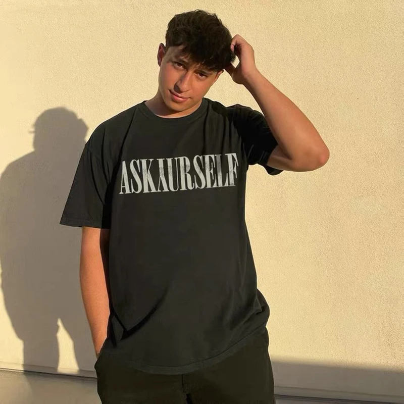 

ASKYURSELF T Shirt Oversized Cotton Logo Men Women 1:1Askyurself Black Short Sleeves