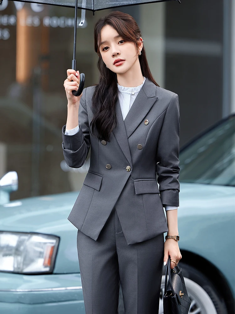 Черный деловой костюм женский осенний Новый элегантный костюм-карго гостя
