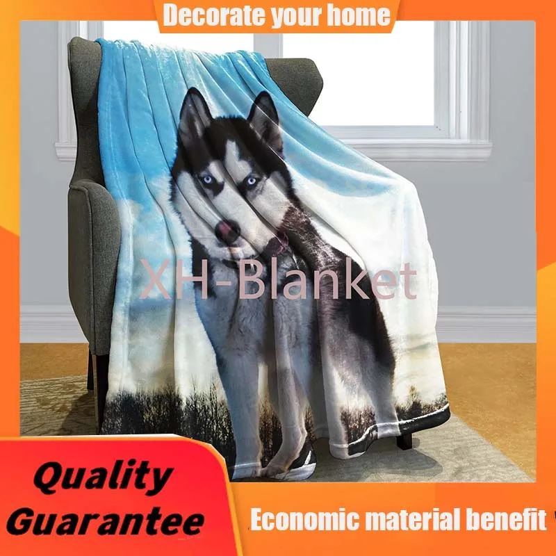 

60" x 80" Blanket Comfort Warmth Soft Cozy Air Conditioning Easy Care Machine Wash White Black Husky Huskie Dogs thin blanket
