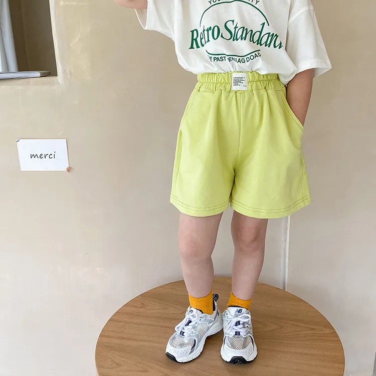 Детские шорты из хлопка и полиэстера: повседневные однотонные летние свободные