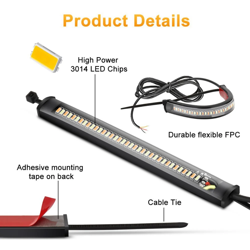 10pcs Turn Signal Light & DRL 36leds Amber White Color Moto Flasher Ring Fork Strip Lamp LED Motorcycle Flashing Blinker DC 12v |