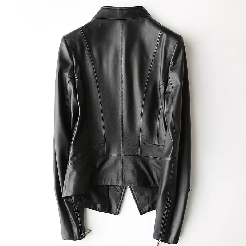 Autumn Winter Short Slim Sheepskin Coat Female 2022 New Moto Biker Genuine Leather Jacket Women Fashion Black Clothing Zippers