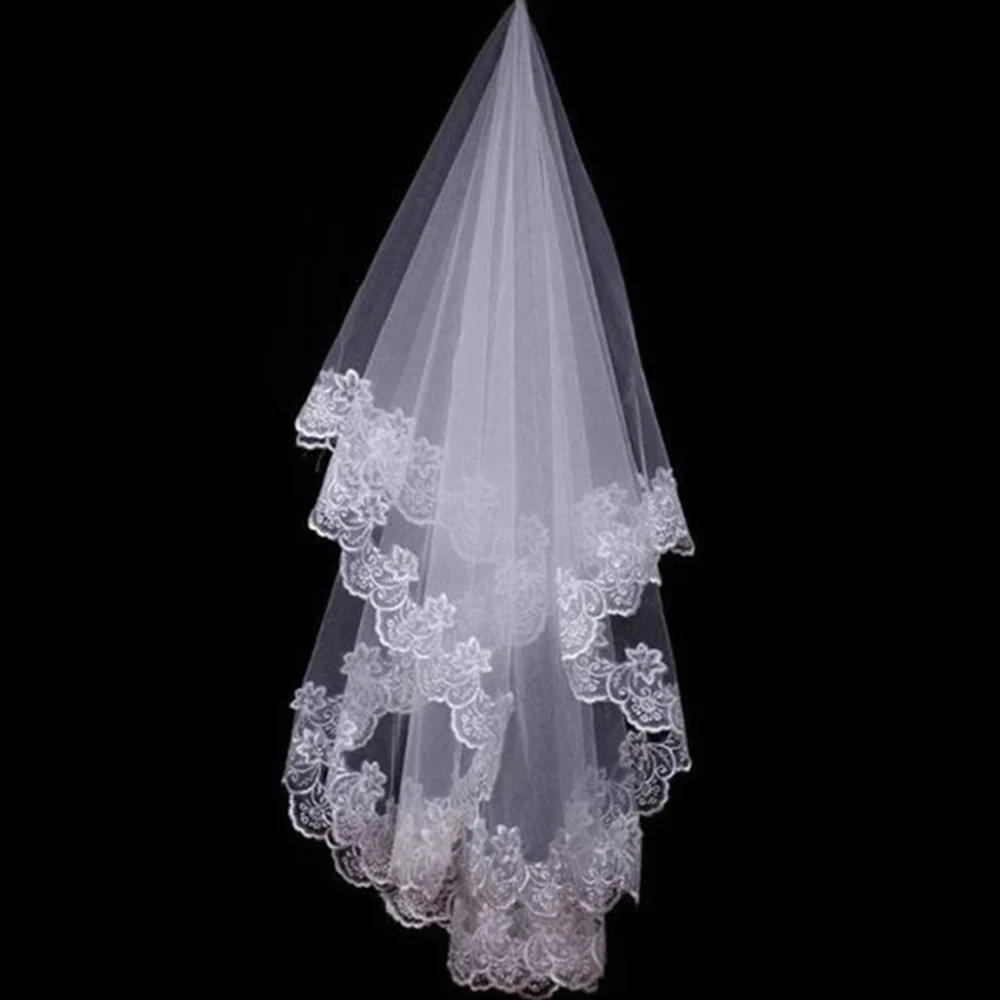 

Short Blusher Bridal Veils with Delicate Lace Edge Mariage Wedding Veils White Wedding Accessories For Bride Formal Wear Cheap