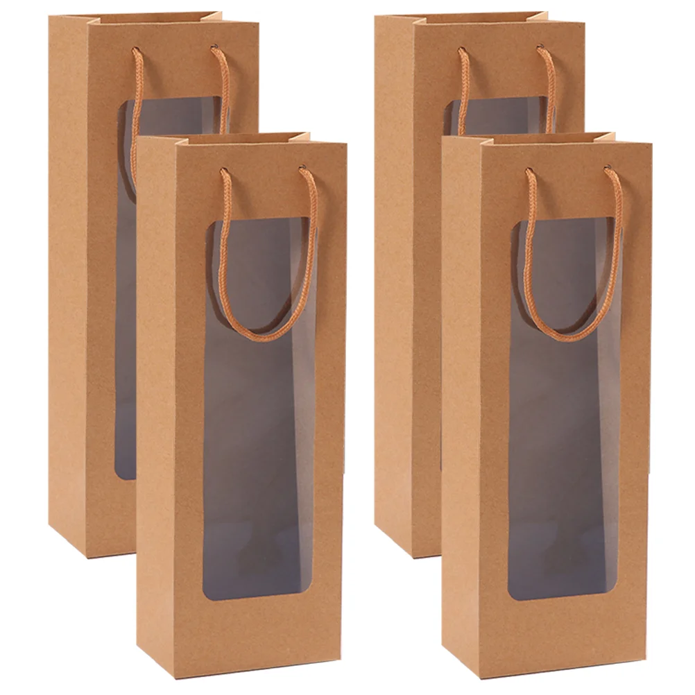 

4pcs Gift Bags Kraft Paper Bags with Window Red Packaging Bags