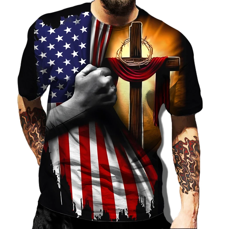 Футболка мужская оверсайз с красочным рисунком топ круглым вырезом и 3D-принтом