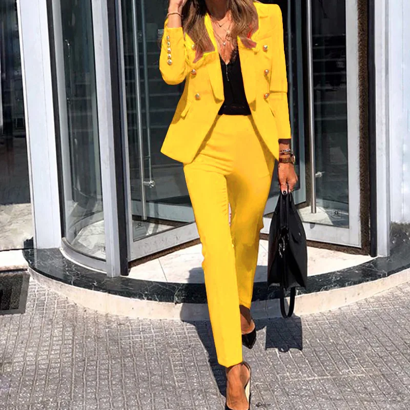 Women's 2 Piece Set Fashion Red Suit Jacket Pants Office Suit Ladies Suit Jacket + Pencil Pants Elegant Commuter Suit Pants