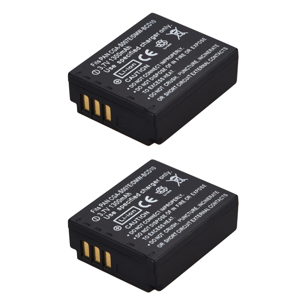 

2pcs 1300mah CGA-S007 CGAS007 CGA S007 S007E Camera Battery For Panasonic Lumix DMC TZ1 TZ2 TZ3 TZ4 TZ5 TZ50 TZ15 Batterie