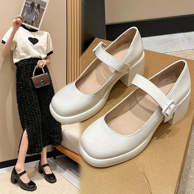 

Женские босоножки на толстой подошве, темно-синие туфли-лодочки, Туфли Мэри Джейн с квадратным носком и каблуком на платформе, увеличивающи...