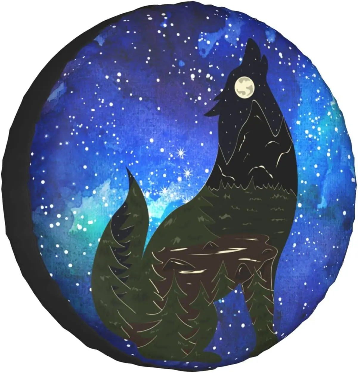 Wolf and Blue Galaxy Spare Tire Cover Wildlife Wheel Cover Universal For Trailer Rv SUV Truck Camper Waterproof Wheel Cover