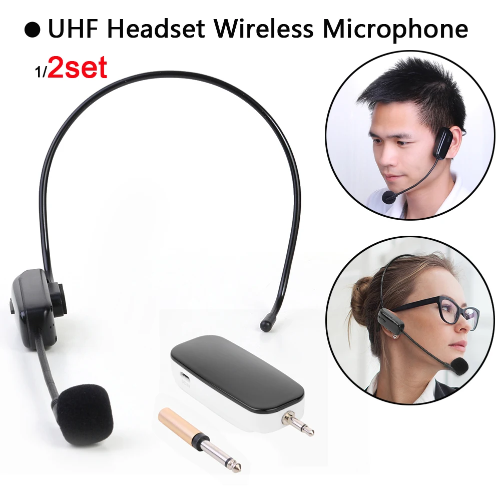 

2 IN 1 Handheld UHF Wireless Microphone Headset Professional Head-Wear Mic 30M Range for Teaching Voice Amplifier Stage Speakers