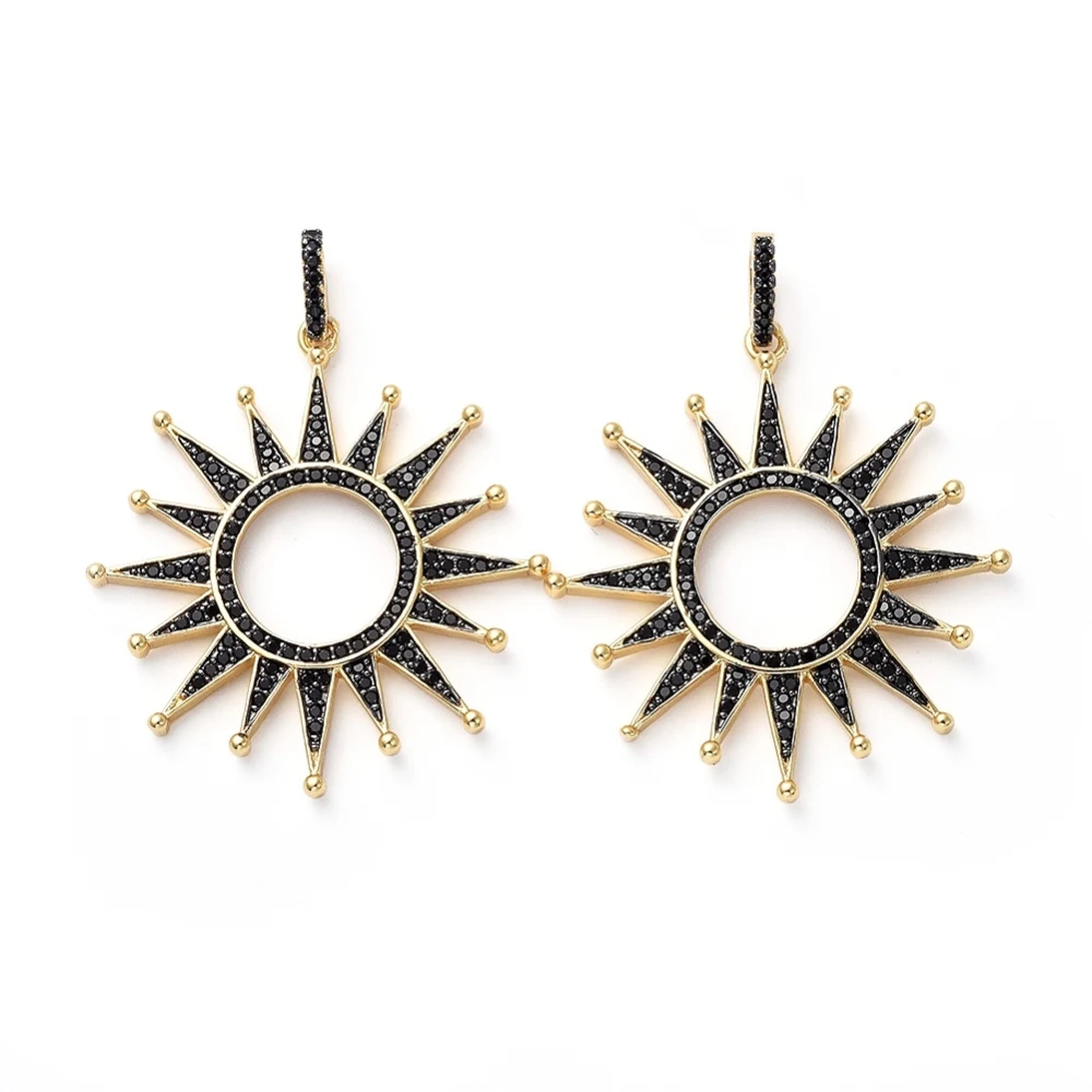 

Brass Micro Pave Black Cubic Zirconia Solar Eclipse Pendants Sun Gunmetal & Golden 37x34x3mm Hole: 3x5mm
