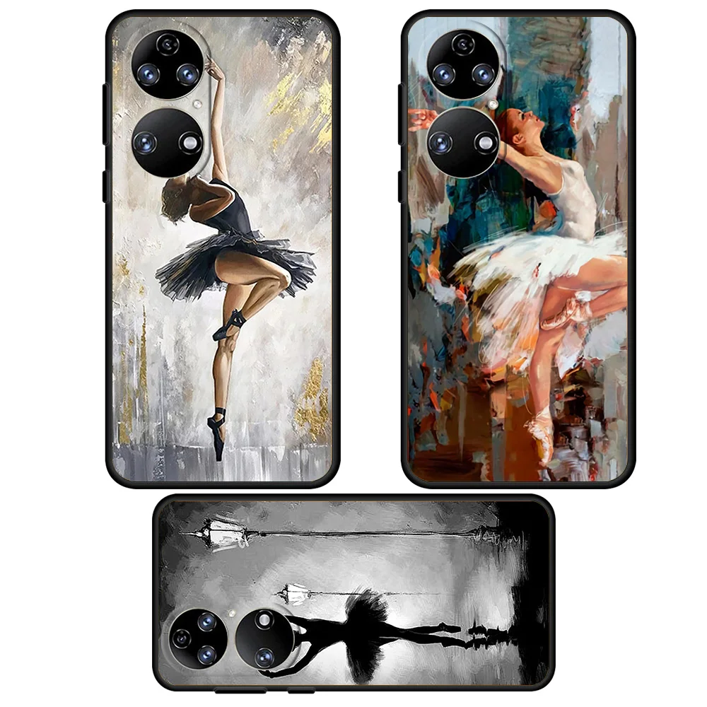 Phone Case For Huawei Nova 9 SE P30 P20 Pro Funda Soft Shell P50 P40 Lite 2021 E P Smart Z Cover Hand-Painted Abstract Ballet