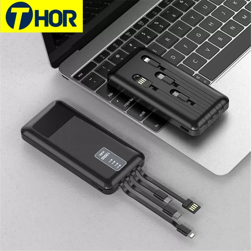 

2023New Power Bank 10000mAh Portable Charging Poverbank Built in Cable External Battery Charger Powerbank For iPhone 12 Mi