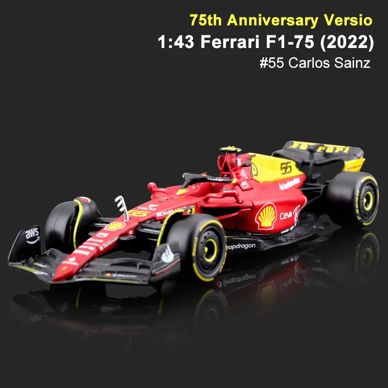 В наличии Bburgao F1 1:43 Ferrari F1-75(2022) 7-я Юбилейная серия миниатюрная литая модель из
